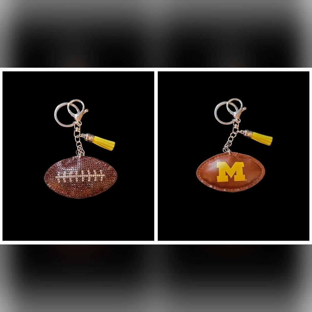 Michigan Wolverines Sparkly Rhinestone Football Bag Charm / Keychain